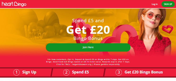 Deposit £5 Get £20 Bingo Bonus at heartbingo.co.uk 