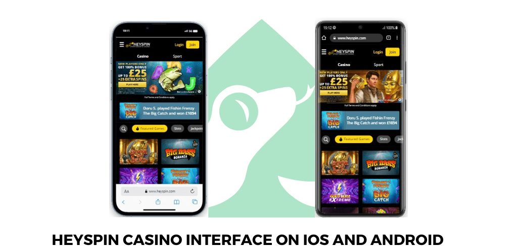 HeySpin Casino Interface on iOS and Android