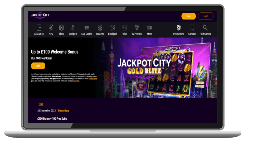 JackpotCity £20 deposit bonus