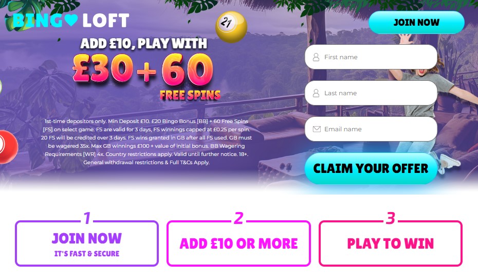 Bingo Loft login page