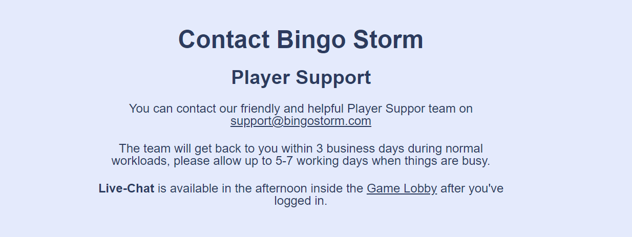 bingo storm support