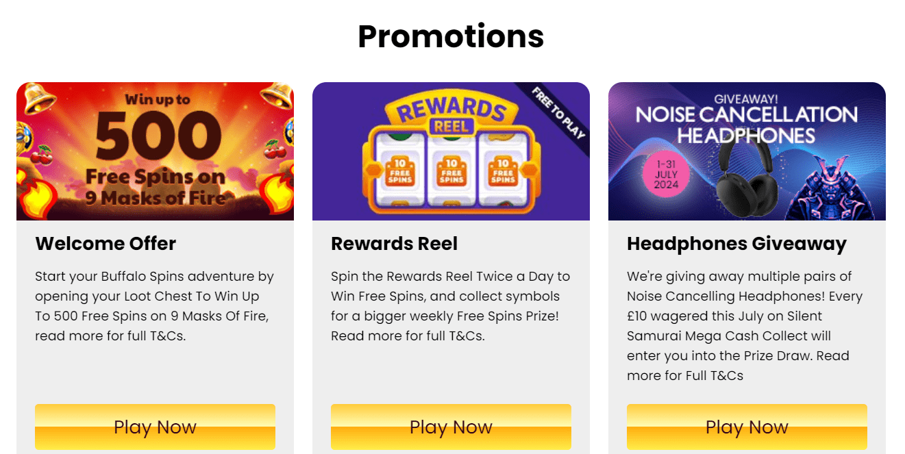 buffalo spins promo code offers