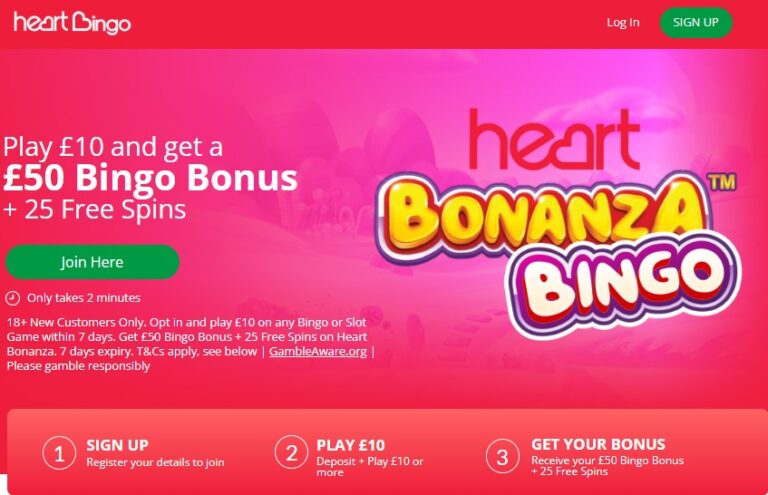 £50 Bingo Bonus + 25 Free Spins on Heart Bonanza