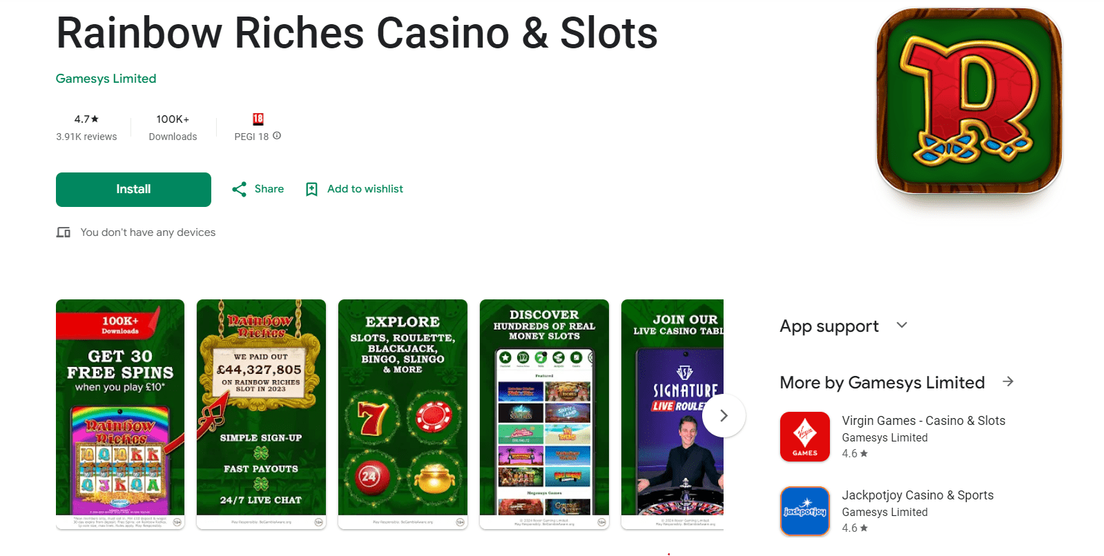 rainbow riches casino app