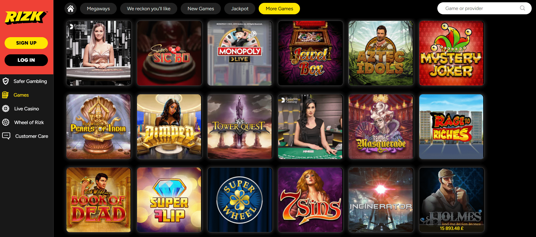 rizk casino games