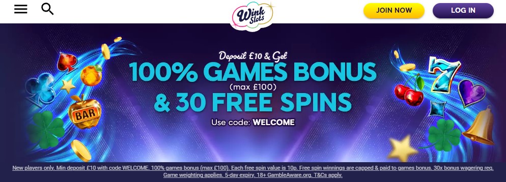 wink slots 30 free spins promo code