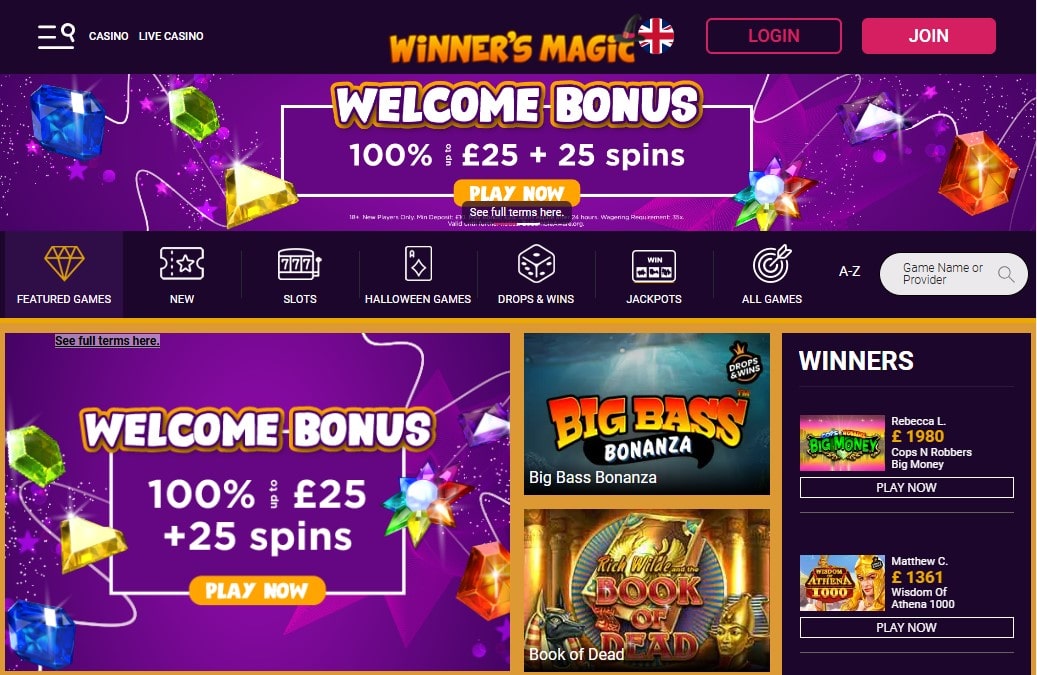 Winners Magic Casino login page