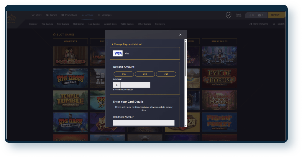 21 casino deposit step 2