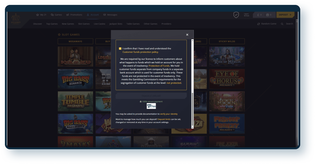 21 casino deposit step 3