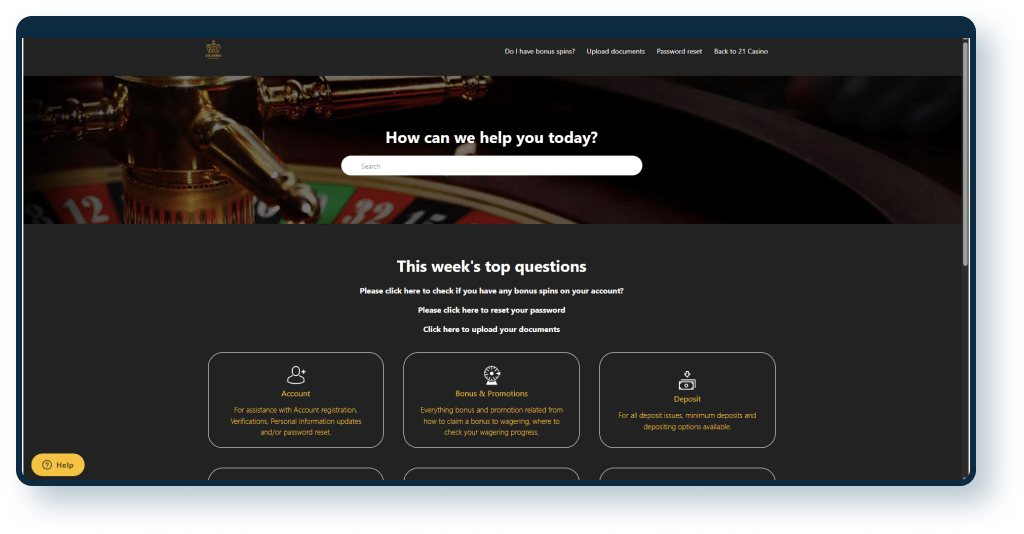 21 casino help centre