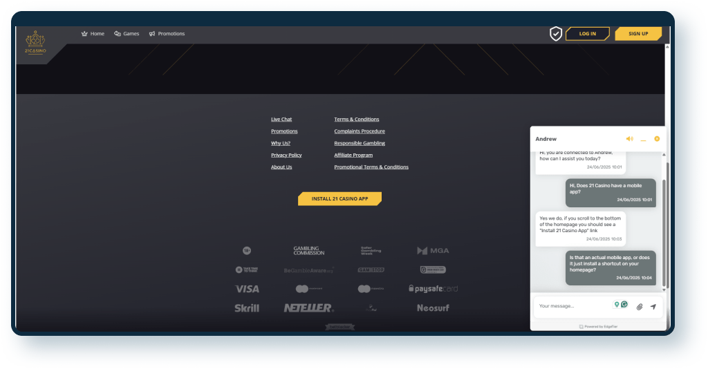 21 casino live-chat 2