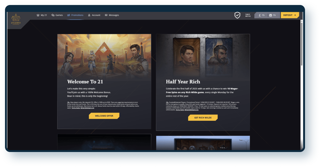 21 casino promotions