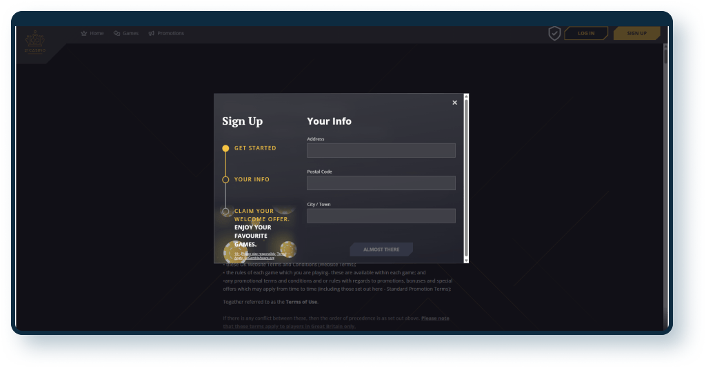21 casino sign up step 3