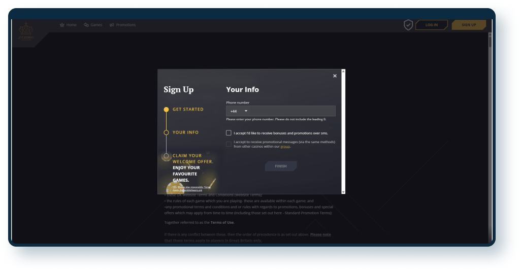 21 casino sign up step 4