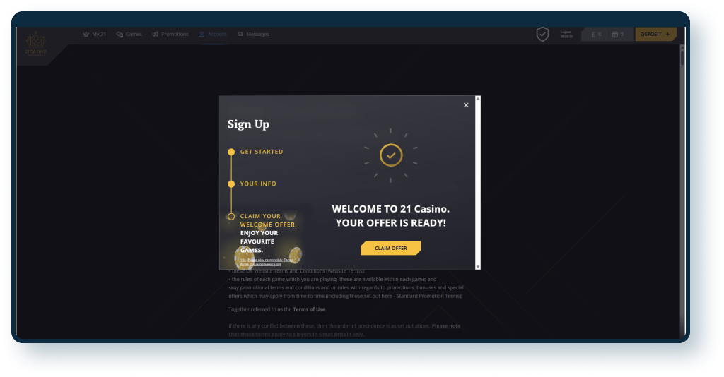 21 casino sign up step 6