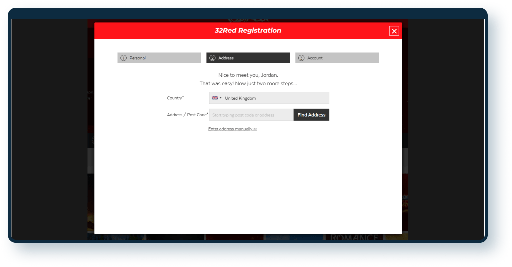 32Red Casino Registration step 2