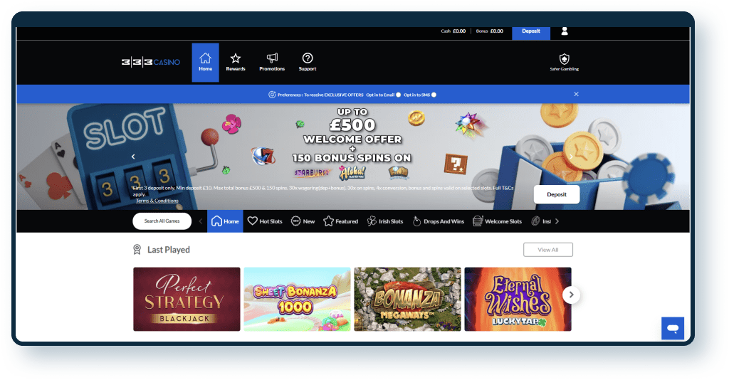 333 Casino Homepage