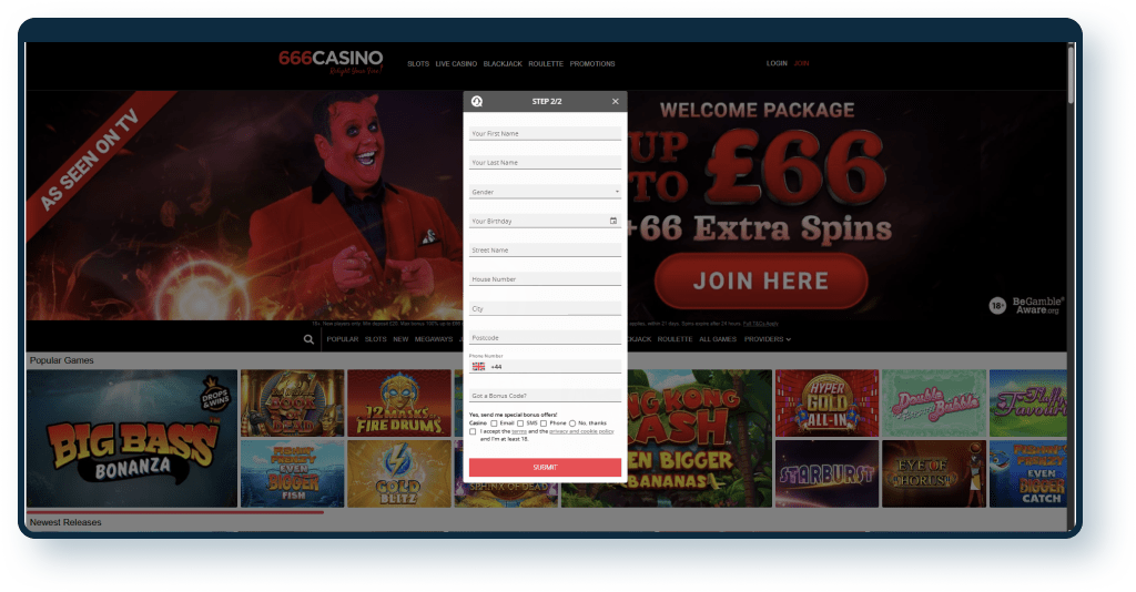 666 Casino Registration step 2