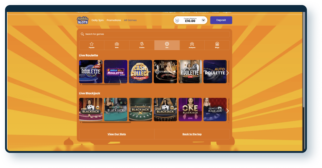 Aladdin Slots Live Casino