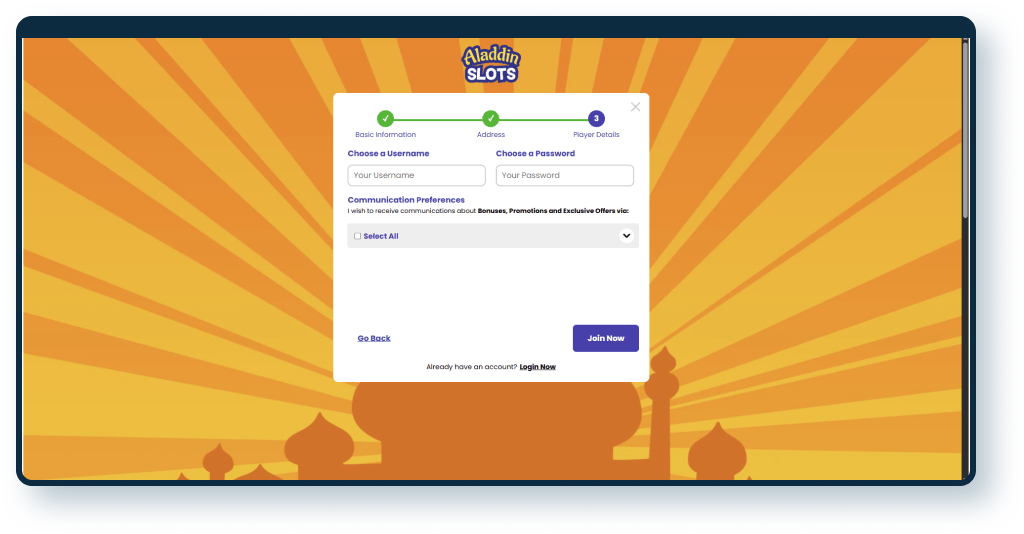 Aladdin Slots Registration step 3