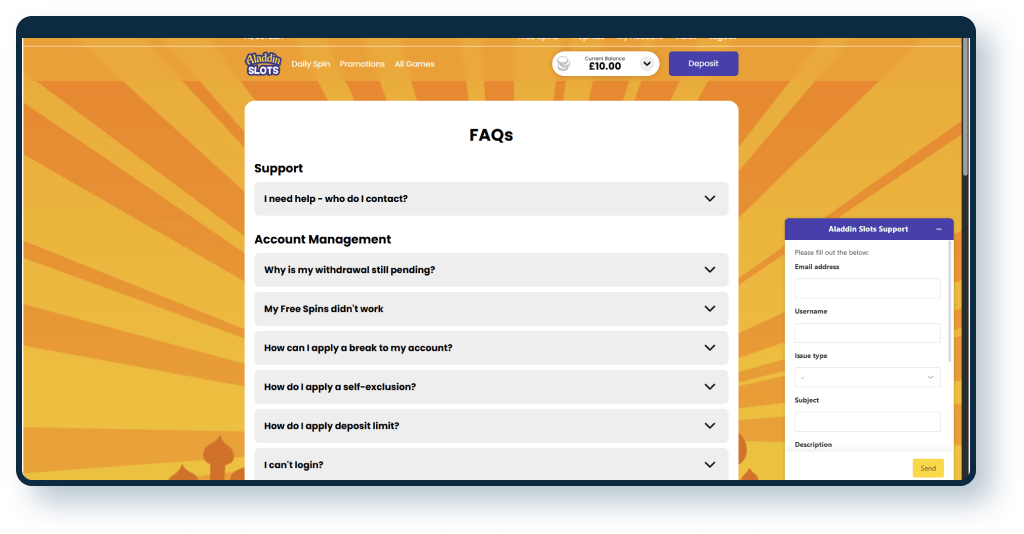 Aladdin Slots Support Form