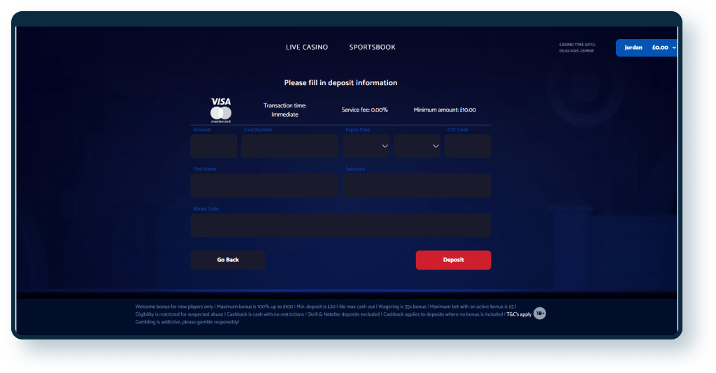 All British Casino Deposit 1