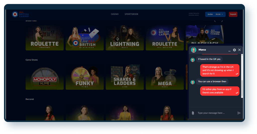All British Casino Live Chat 3