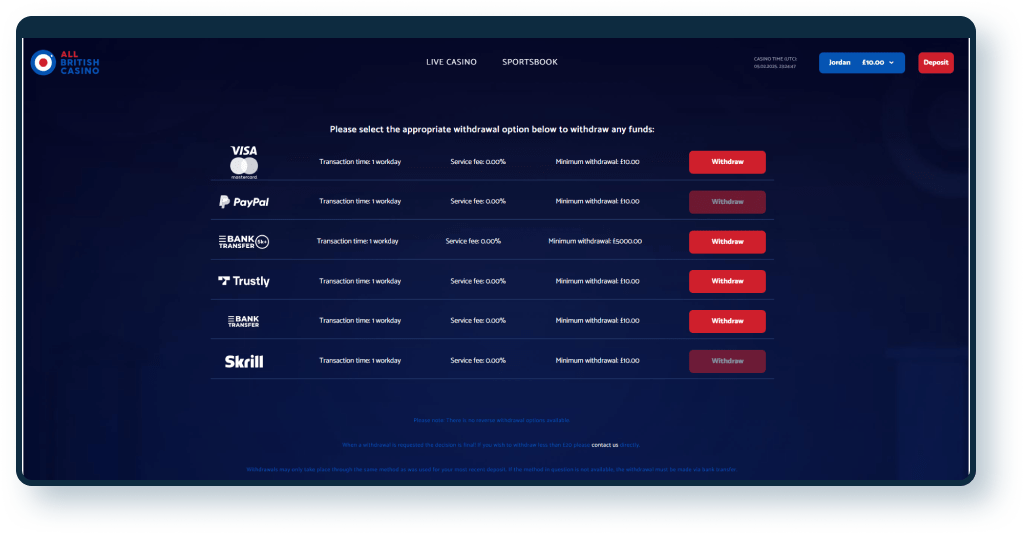 All British Casino Withdrawal Time