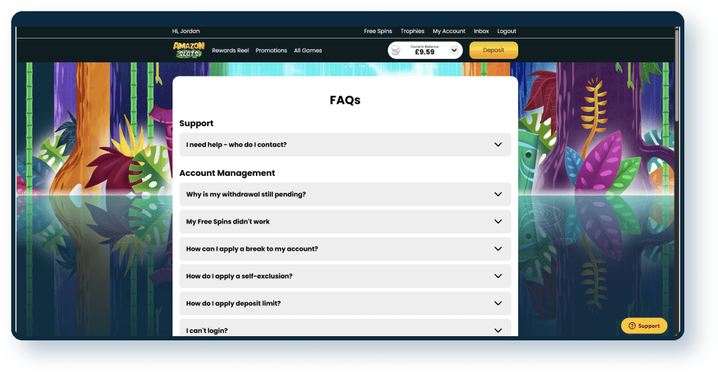 Amazon Slots FAQ page