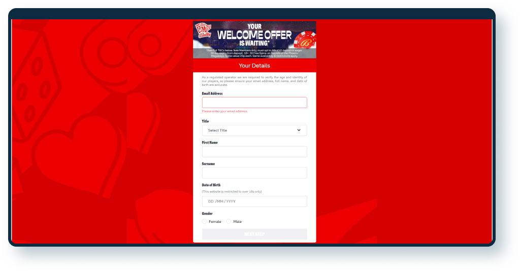 Bally Casino Registration step 2