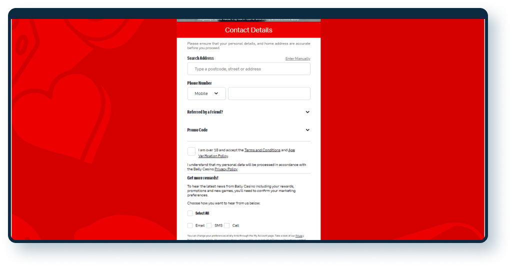 Bally Casino Registration step 4