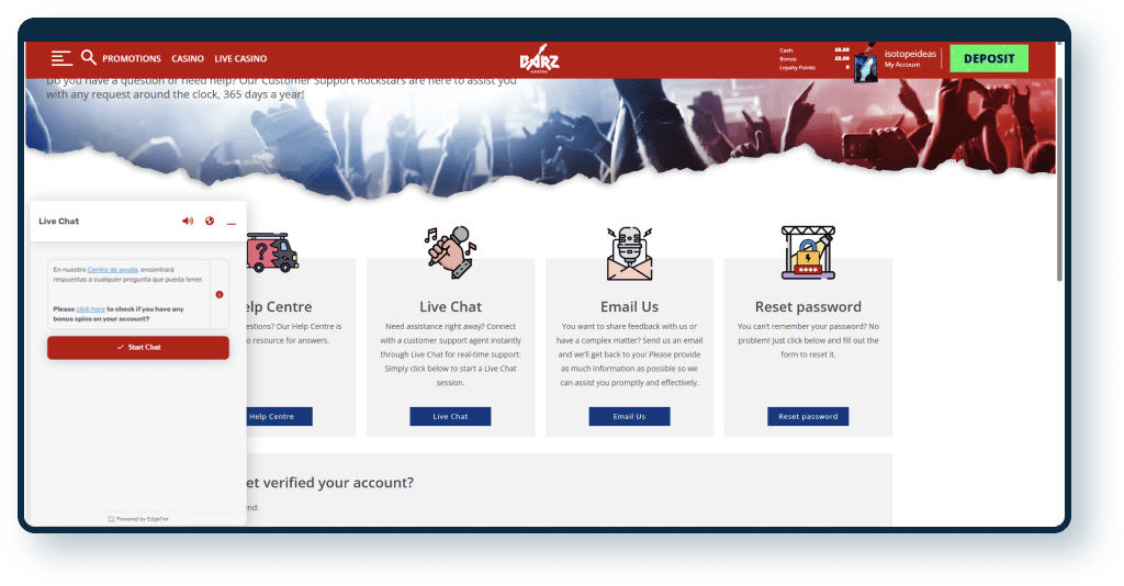 Barz Casino Live Chat 1