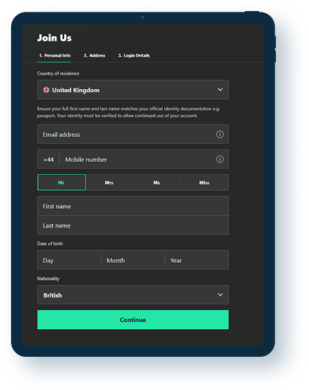 Bet365 Registration step 1