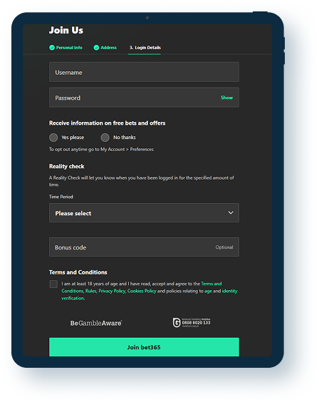 Bet365 Registration step 3