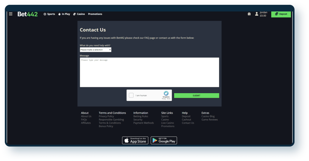 Bet442 Contact page
