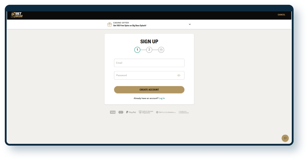 BetMGM Registration step 1