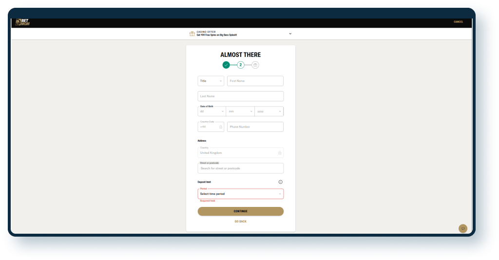 BetMGM Registration step 2