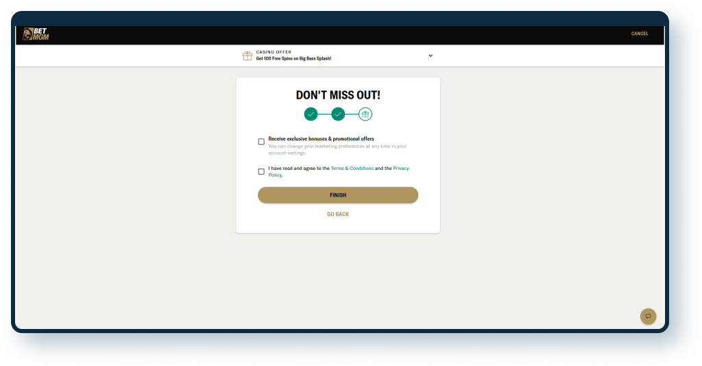 BetMGM Registration step 3
