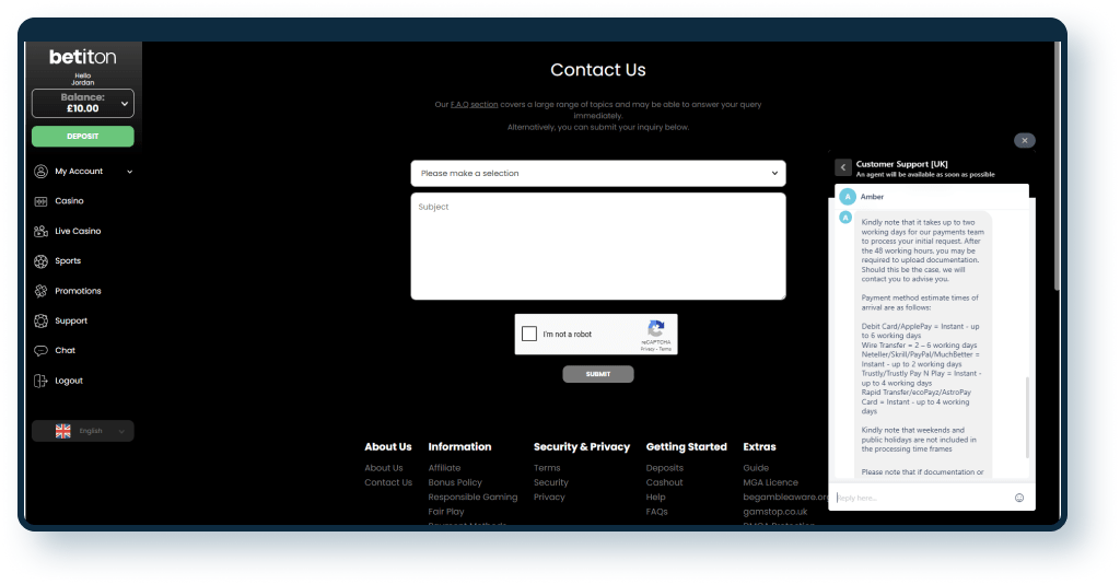 Betiton Casino Live Chat 1