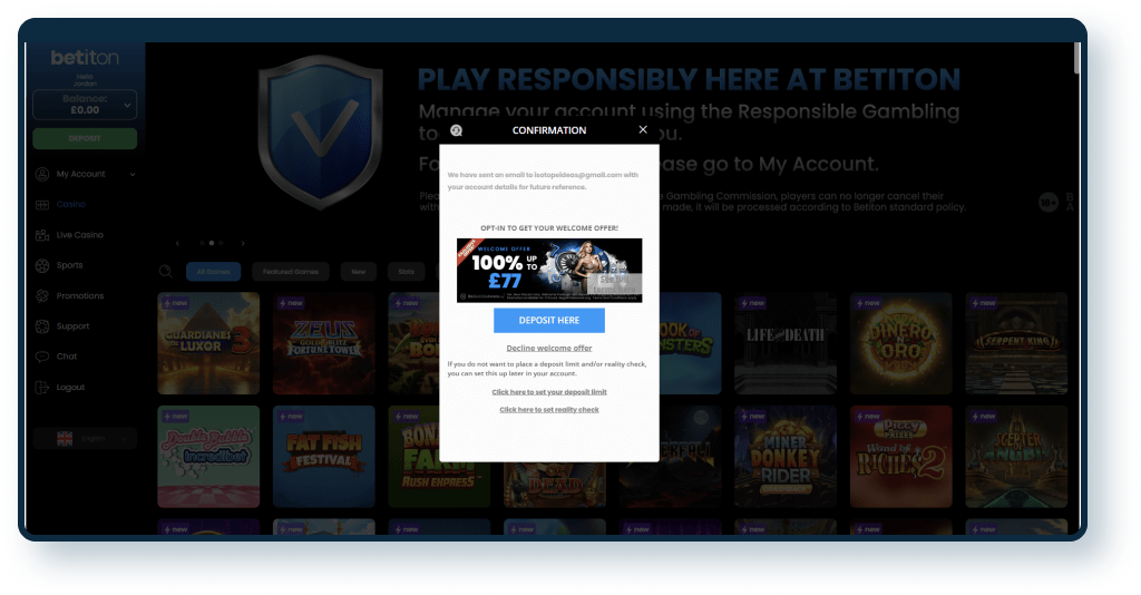 Betiton Casino Registration step 3