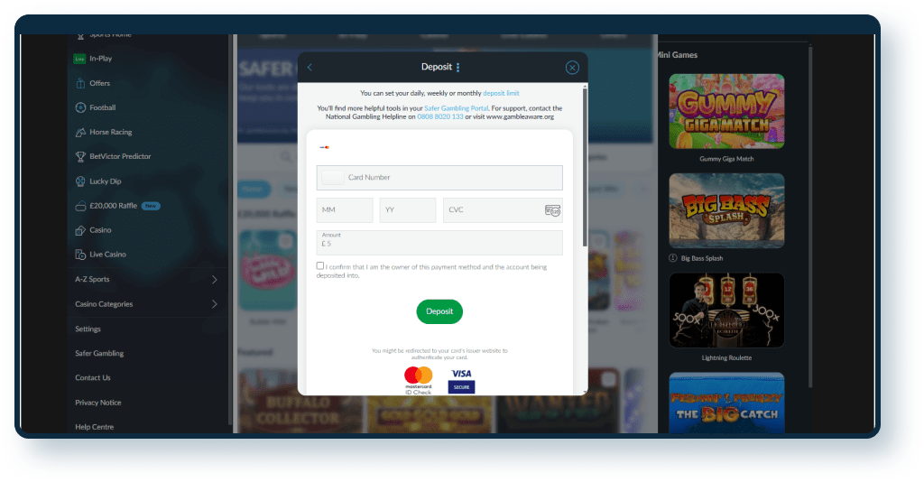 Betvictor Casino deposit