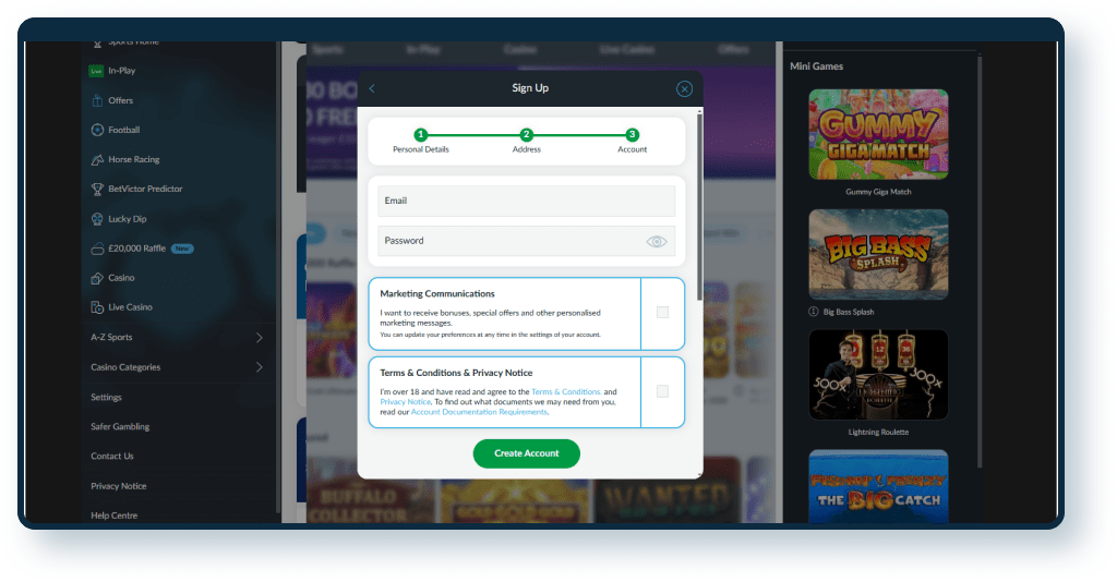 Betvictor Casino Registration step 4