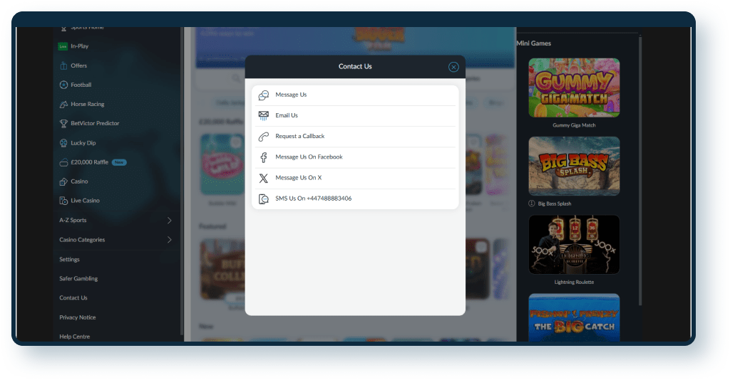 Betvictor Casino support options