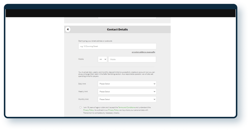 Betway Casino Registration step 4