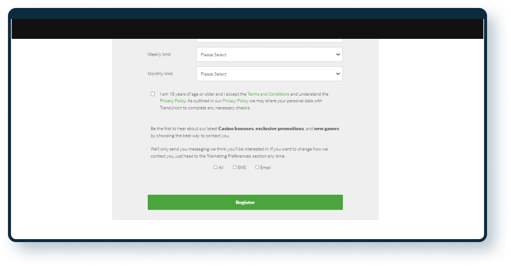 Betway Casino Registration step 5