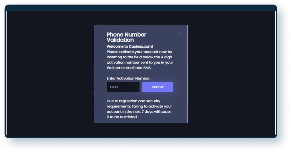 Casinex Registration step 4