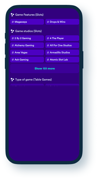 Casumo Casino Filter options
