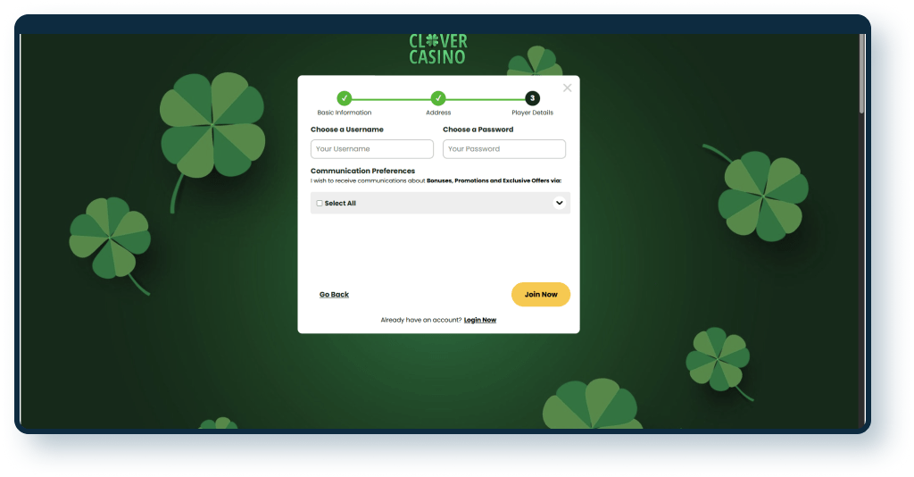 Clover Casino Registration step 3