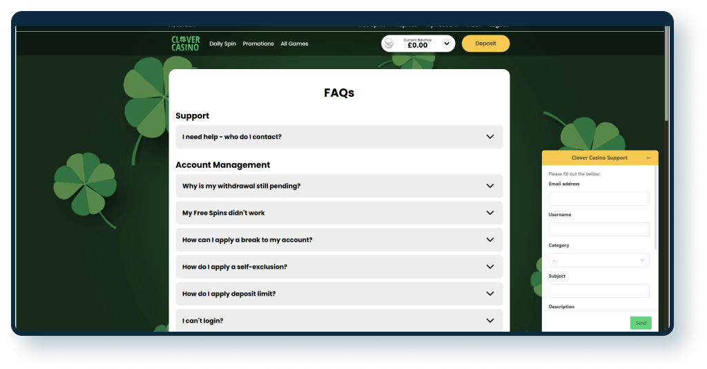 Clover Casino Support Form