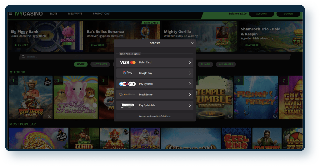 Ivy Casino Deposit step 1